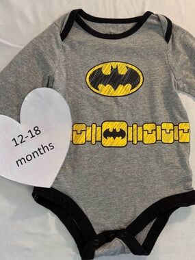 Batman Gray and Yellow Logo Infant One-Piece Bodysuit